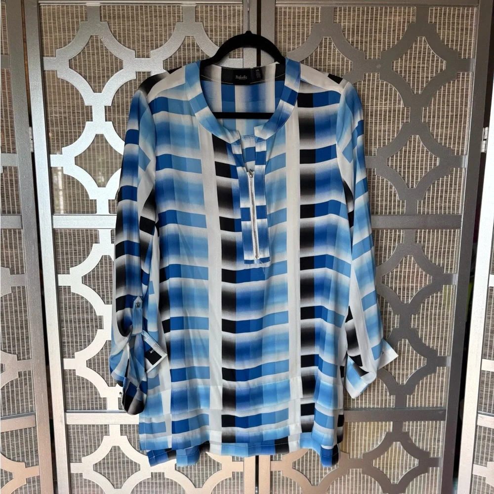 Rafaella Blue and White 3/4 Sleeve Tunic with Mandarin Collar - Picture 1 of 8